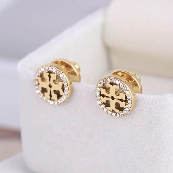 Tory Burch Gold Miller Pave Circle-Stud Earrings - Picture 5 of 14